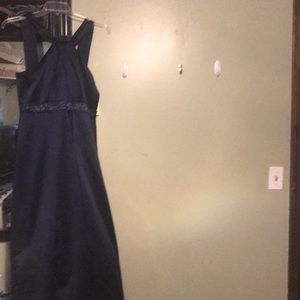 Midnight navy blue floor length dress.